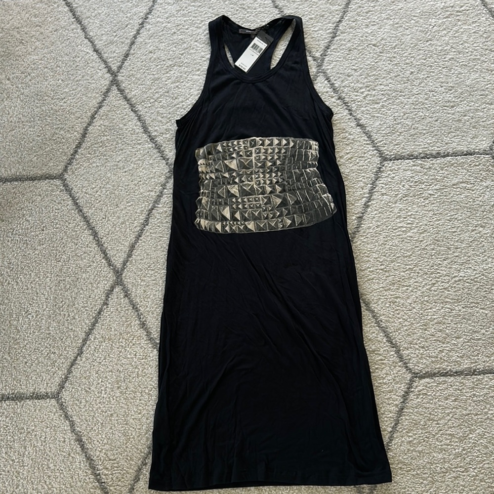 BCBGMAXAZRIA PRINTED BLACK MIDI DRESS